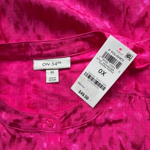 On 34th Women's Plus Size Button Front Pink Jacquard Long Sleeved Shirt NWT - Picture 9 of 9